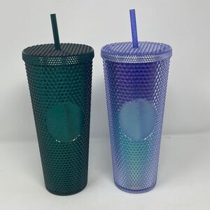 Lot of 2‎ Starbucks Studded Jeweled Tumblers - Purple Iridescent & Emerald Green
